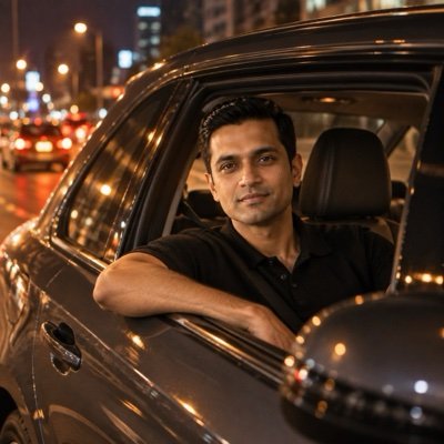 ChatGPT result: a man in a black polo in the driver&rsquo;s seat of a parked car at night
