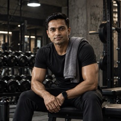 ChatGPT result: a muscular man resting on a gym bench with a towel over his shoulder