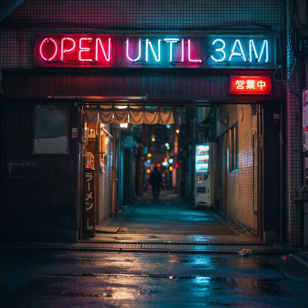 Ideogram rendering of the neon OPEN UNTIL 3AM sign prompt