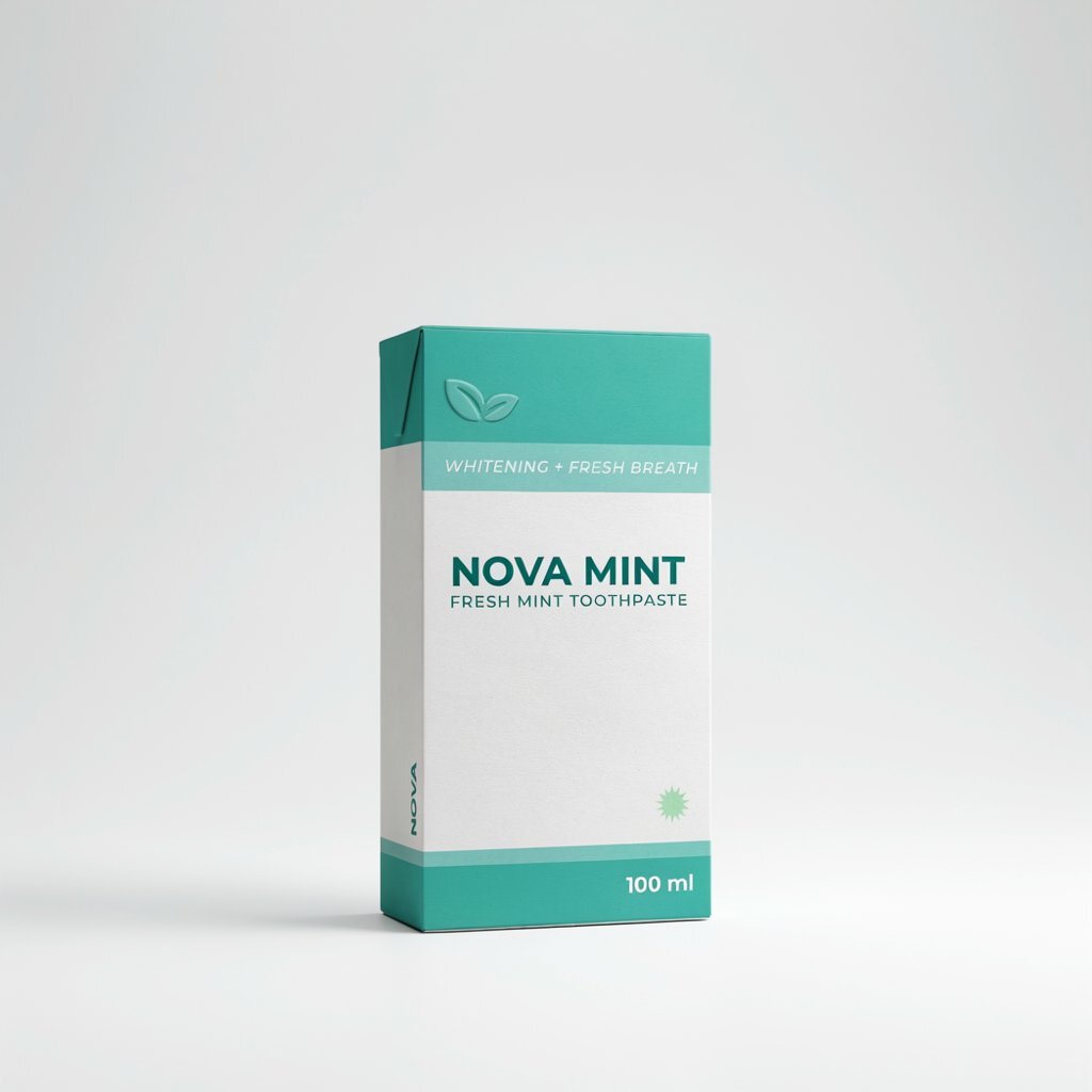 Ideogram output: a NOVA MINT toothpaste box with printed brand text