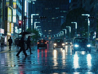 Rainy Tokyo street benchmark result from Kling AI, Dreamina&rsquo;s closest tested competitor