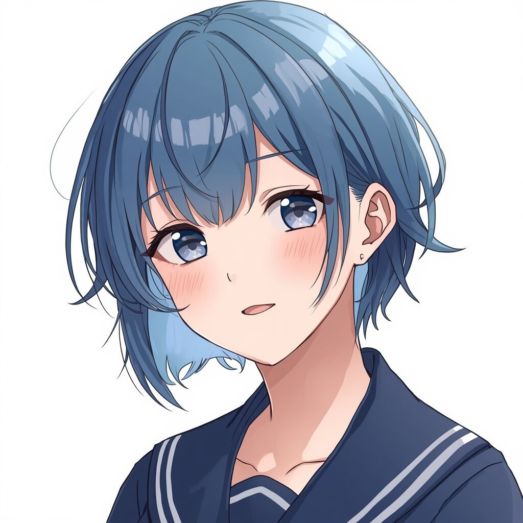 Leonardo output: an anime-style portrait of a girl with short blue hair