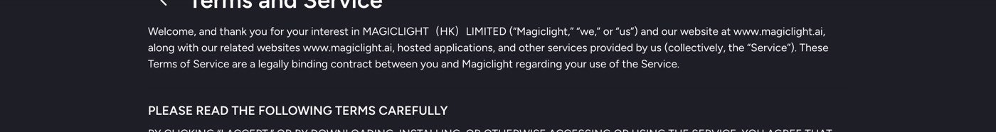 The opening of MagicLight AI's terms of service on September 27, 2026: Welcome, and thank you for your interest in MAGICLIGHT (HK) LIMITED and our website at www.magiclight.ai