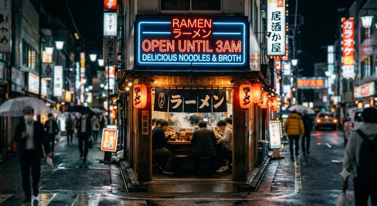 Nano Banana 2 rendering of the neon OPEN UNTIL 3AM sign prompt