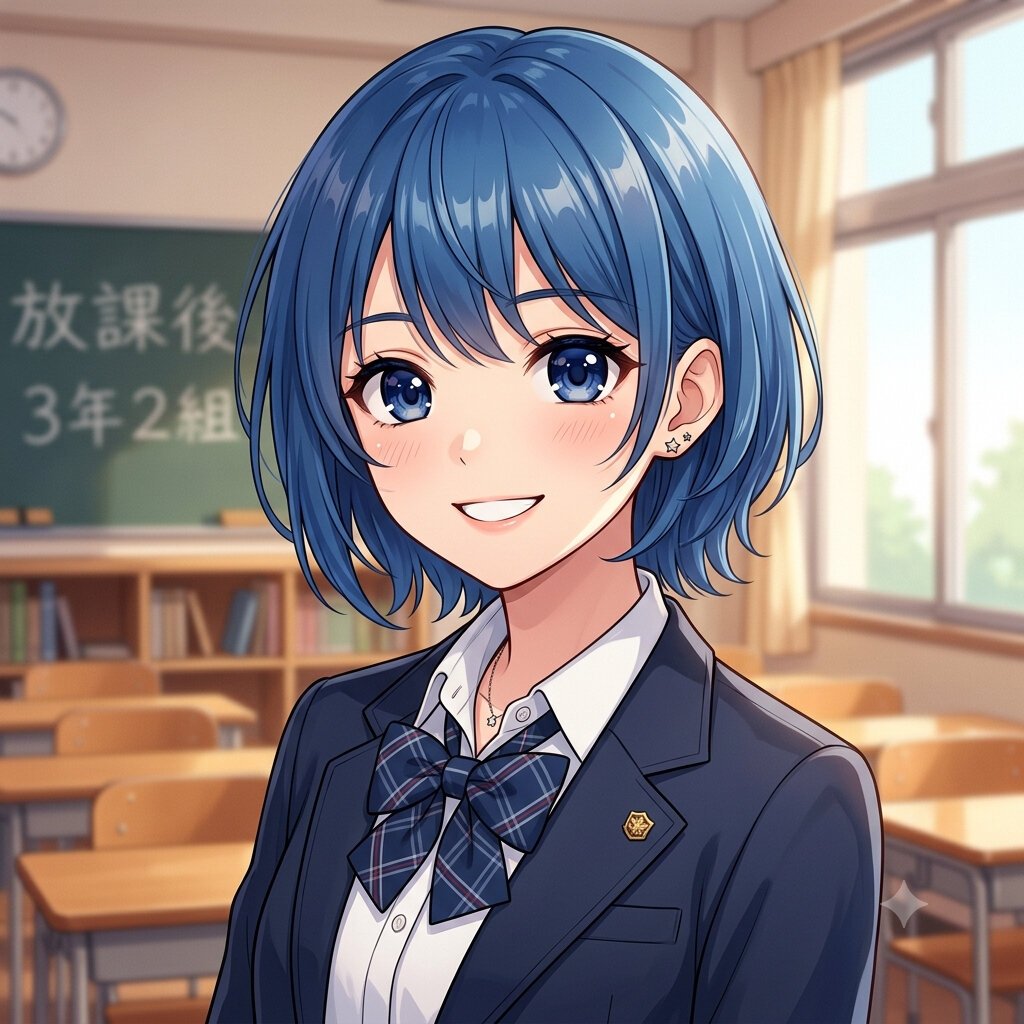 Nano Banana 2 output: an anime-style portrait of a girl with short blue hair